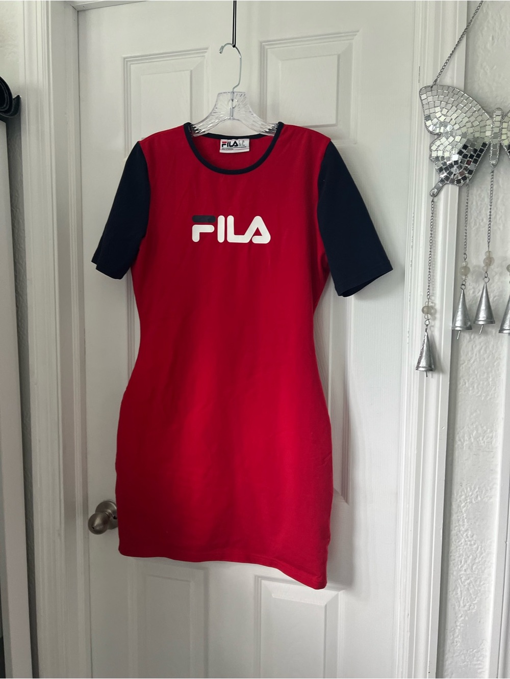 Fila Red Dress with Black Short Sleeves and White Logo